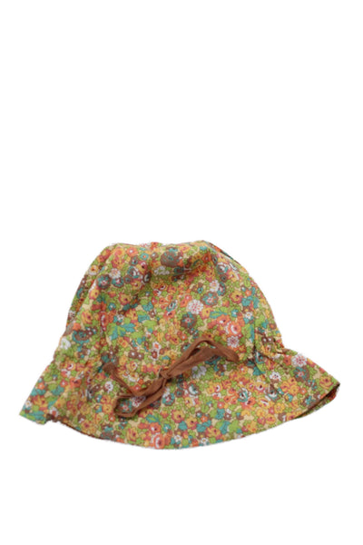 Bonpoint Girls Floral Bow Detail Cotton Bucket Hat Green Yellow Size 1 Month