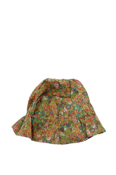 Bonpoint Girls Floral Bow Detail Cotton Bucket Hat Green Yellow Size 1 Month