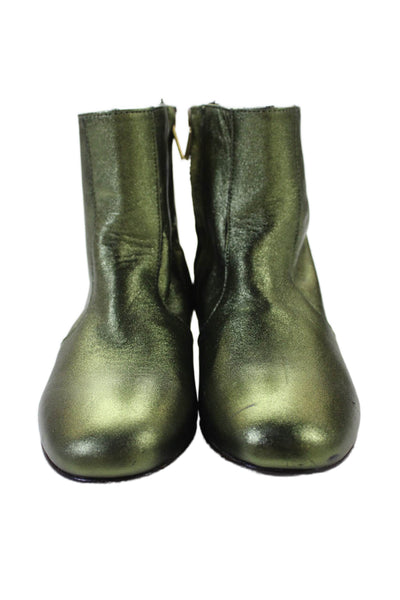 Bonpoint Girls Side Zip Block Heel Metallic Leather Booties Green Size 30
