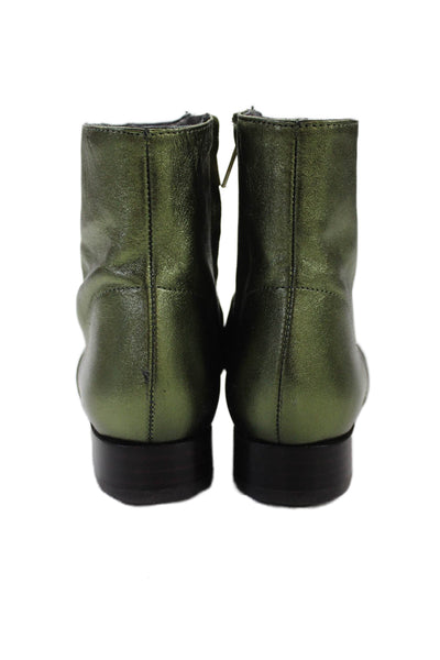 Bonpoint Girls Side Zip Block Heel Metallic Leather Booties Green Size 30