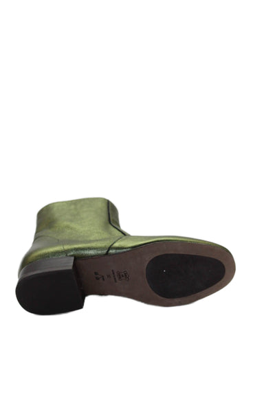 Bonpoint Girls Side Zip Block Heel Metallic Leather Booties Green Size 30