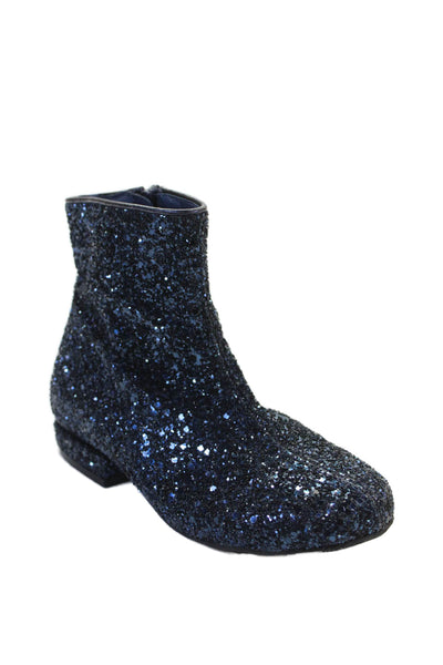 Little Marc Jacobs Girls Side Zip Glitter Ankle Boots Navy Blue Size 26