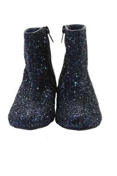 Little Marc Jacobs Girls Side Zip Glitter Ankle Boots Navy Blue Size 26
