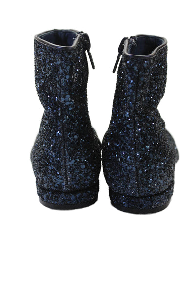 Little Marc Jacobs Girls Side Zip Glitter Ankle Boots Navy Blue Size 26