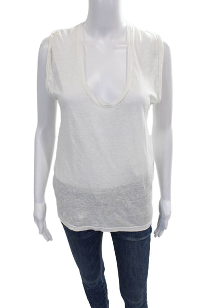 Isabel Marant Women Basic Linen V-Neck Sleeveless Tank White Size S