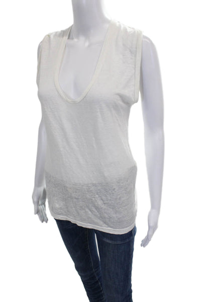 Isabel Marant Women Basic Linen V-Neck Sleeveless Tank White Size S