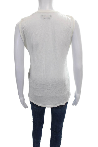 Isabel Marant Women Basic Linen V-Neck Sleeveless Tank White Size S