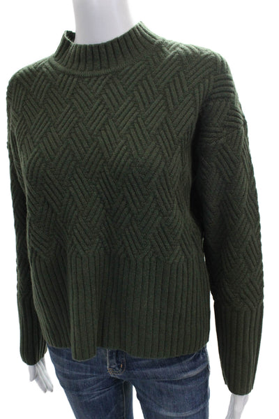 Alashan Women Merino Mock Neck Geometric Pullover Green Long Sleeve Size S