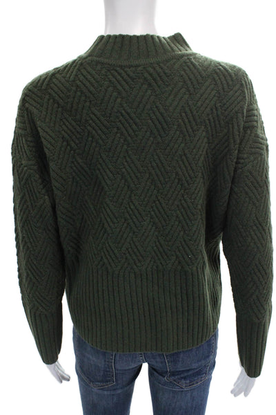 Alashan Women Merino Mock Neck Geometric Pullover Green Long Sleeve Size S