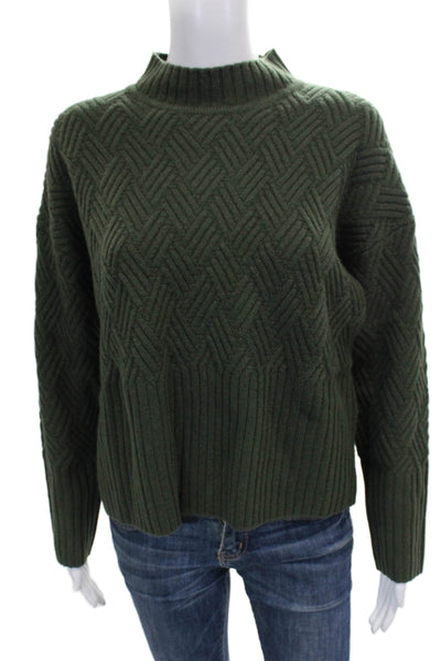 Alashan Womens Merino Pullover Green Mockneck Geometric Long Sleeve Size M