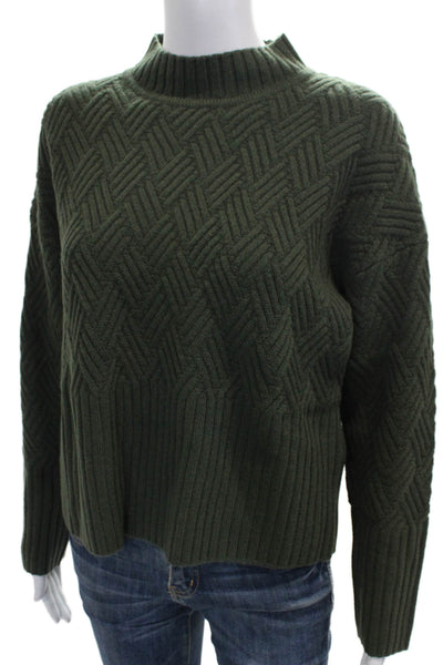 Alashan Womens Merino Pullover Green Mockneck Geometric Long Sleeve Size M