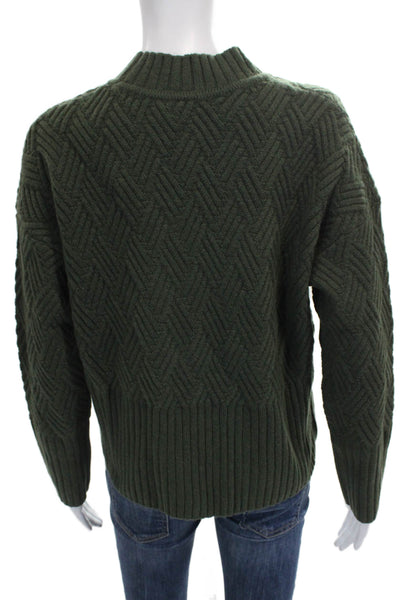 Alashan Womens Merino Pullover Green Mockneck Geometric Long Sleeve Size M
