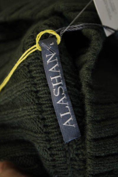 Alashan Womens Merino Pullover Green Mockneck Geometric Long Sleeve Size M