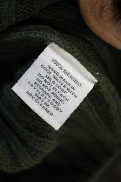 Alashan Womens Merino Pullover Green Mockneck Geometric Long Sleeve Size M