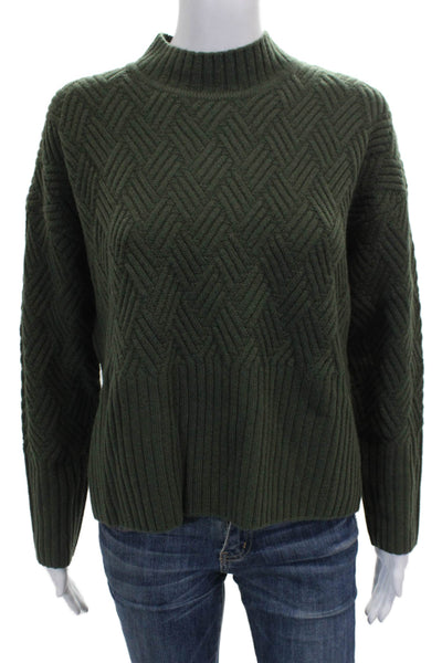 Alashan Women Merino Pullover Sweater Mock Neck Green Long Sleeve Size L