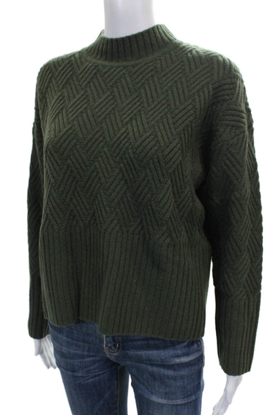 Alashan Women Merino Pullover Sweater Mock Neck Green Long Sleeve Size L