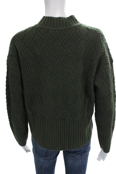 Alashan Women Merino Pullover Sweater Mock Neck Green Long Sleeve Size L