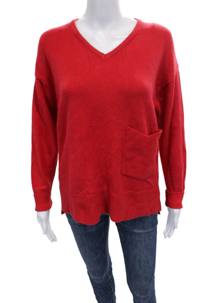 Renuar Women Pullover Sweater Red V-Neck Long Sleeve Viscose Size XS