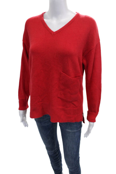Renuar Women Pullover Sweater Red V-Neck Long Sleeve Viscose Size XS