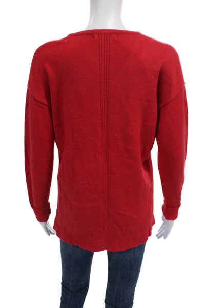 Renuar Women Pullover Sweater Red V-Neck Long Sleeve Viscose Size XS