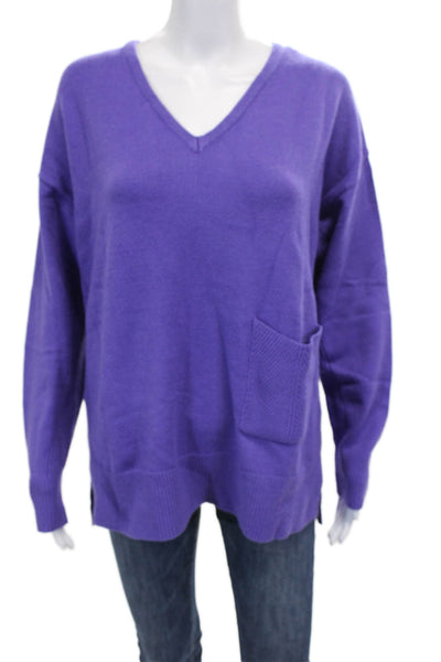 Renuar Women V-Neck Pullover Sweater Purple Long Sleeve Viscose Size M