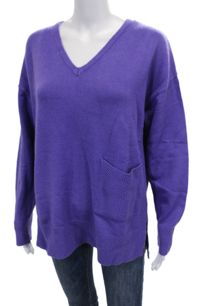 Renuar Women V-Neck Pullover Sweater Purple Long Sleeve Viscose Size M
