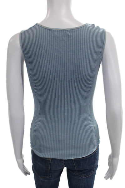 Velvet Womens Blue V-Neck Sleeveless Basic Tank Cotton Lace-Up Size S