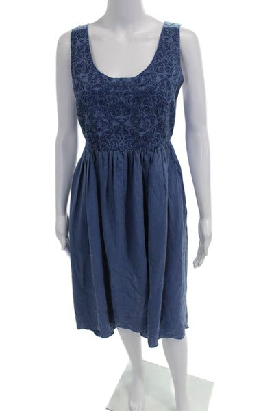 Sundance Women Sundress Blue Tencel Paisley Scoop Neck Midi Sleeveless Size L