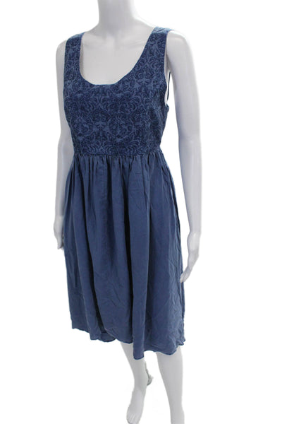 Sundance Women Sundress Blue Tencel Paisley Scoop Neck Midi Sleeveless Size L