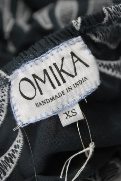 Omika Women Trapeze Swing Dress Blue Floral Square Neck 3/4 Sleeve Size XS