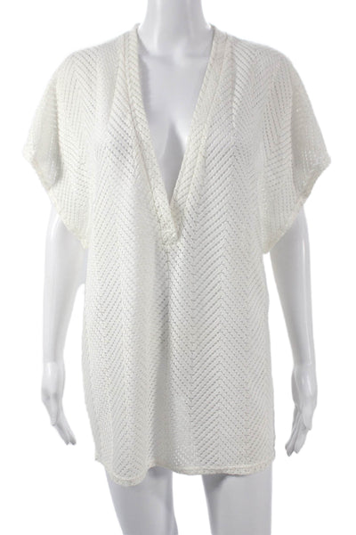 Elif For Jordan Taylor Women Tunic Cover Up Chevron V-Neck White Size M