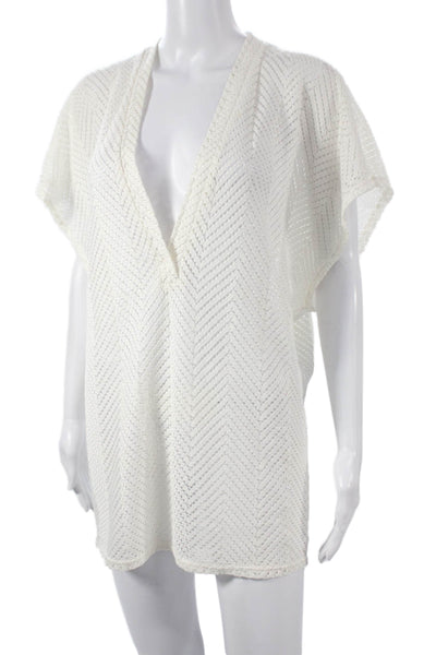 Elif For Jordan Taylor Women Tunic Cover Up Chevron V-Neck White Size M