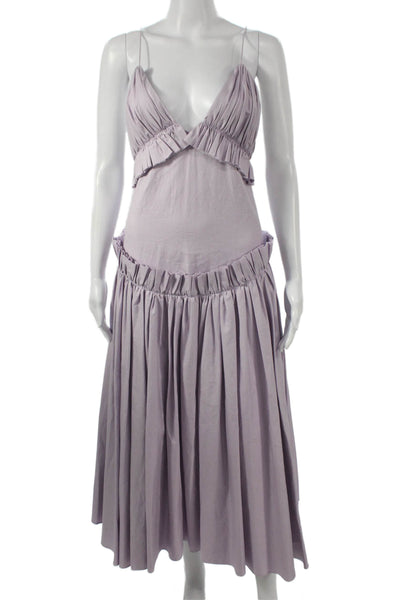 Khaite Women Fit & Flare Dress Purple V Neck Cotton Mid Calf Zip Size S