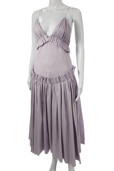 Khaite Women Fit & Flare Dress Purple V Neck Cotton Mid Calf Zip Size S