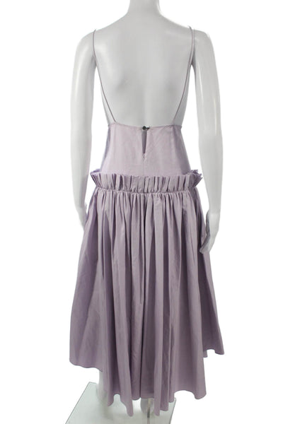 Khaite Women Fit & Flare Dress Purple V Neck Cotton Mid Calf Zip Size S