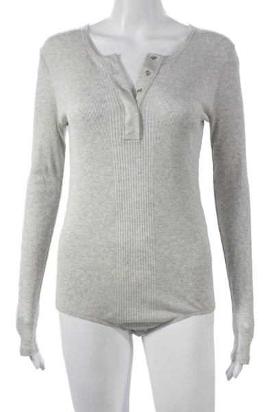 Loulou Studio Women Bodysuit Gray Striped Longsleeve Cotton Size XS