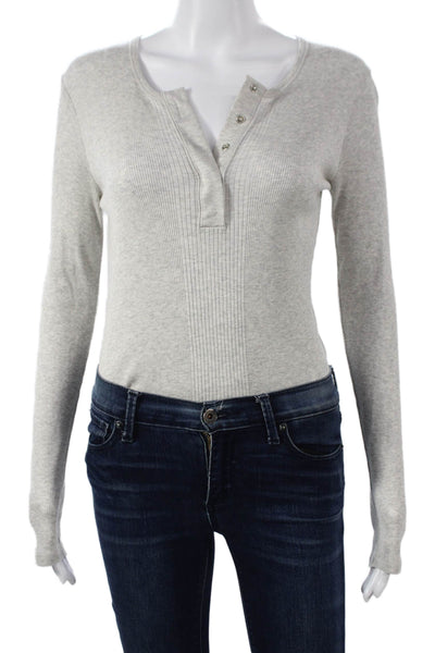 Loulou Studio Women Bodysuit Gray Striped Longsleeve Cotton Size XS