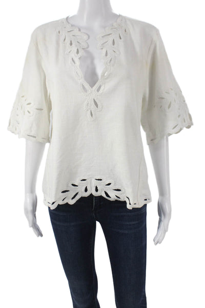 Marant Etoile Womens White Cotton V Neck Tunic 3/4 Sleeve Size 34