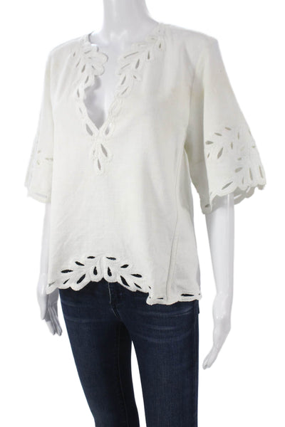 Marant Etoile Womens White Cotton V Neck Tunic 3/4 Sleeve Size 34