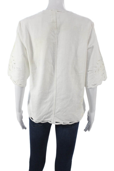 Marant Etoile Womens White Cotton V Neck Tunic 3/4 Sleeve Size 34