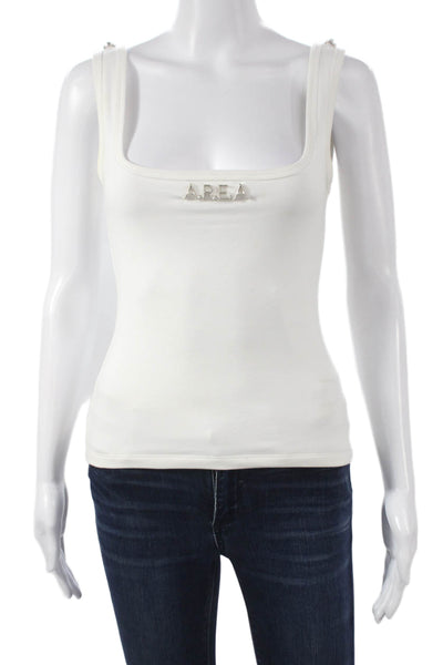 Area Womens Basic Square Neck Tank White Cotton Sleeveless Size XS