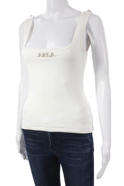 Area Womens Basic Square Neck Tank White Cotton Sleeveless Size XS