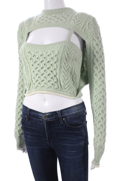 Rosie Assoulin Women Shrug Sweater Green Merino Cable Knit High Neck Size XS