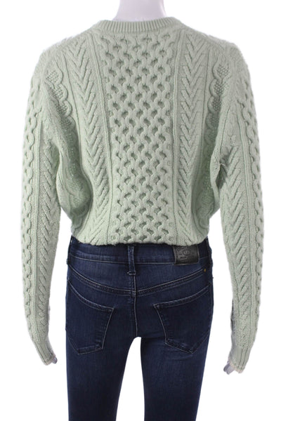 Rosie Assoulin Women Shrug Sweater Green Merino Cable Knit High Neck Size XS
