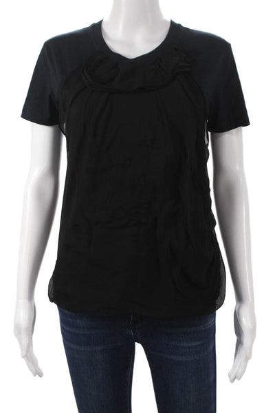 Lanvin Women Basic T-Shirt Black Cotton Round Neck Short Sleeve Size M