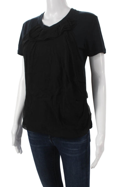 Lanvin Women Basic T-Shirt Black Cotton Round Neck Short Sleeve Size M