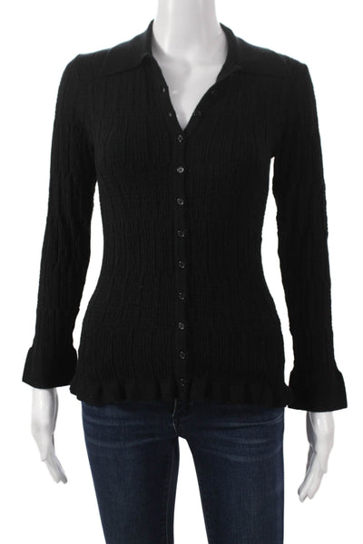Metric Knits Women Black Rayon Collared Solid Long Sleeve Cardigan Size S