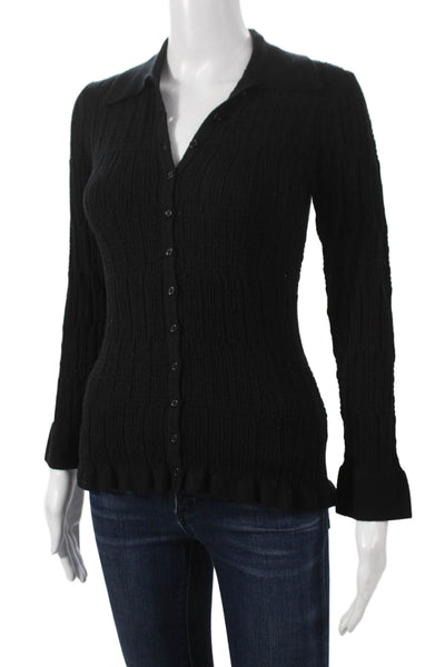 Metric Knits Women Black Rayon Collared Solid Long Sleeve Cardigan Size S