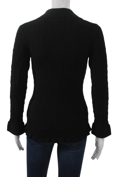 Metric Knits Women Black Rayon Collared Solid Long Sleeve Cardigan Size S