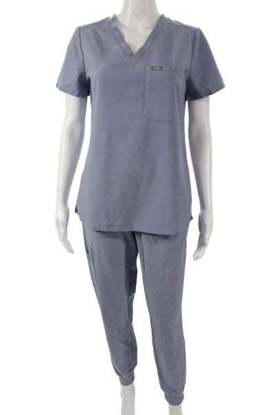 Figs Womens Two Piece Scrub Set Blue V Neck Short Sleeve Polyester Size XS